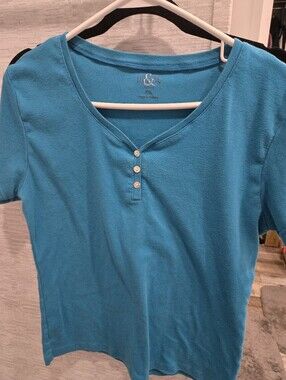 Hillard And Hanson Teal Short-Sleeve Henley Top